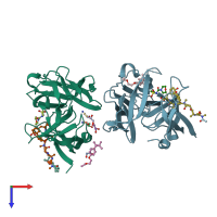 PDB entry 3iiq coloured by chain, top view.