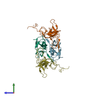 PDB entry 3ij2 coloured by chain, side view.