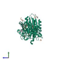 PDB entry 3ij3 coloured by chain, side view.