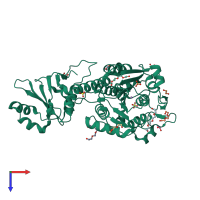 PDB entry 3ij3 coloured by chain, top view.