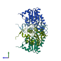 PDB entry 3ij5 coloured by chain, side view.