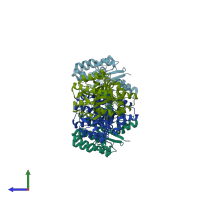 PDB entry 3ij6 coloured by chain, side view.