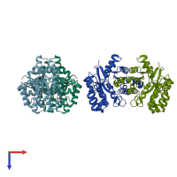 PDB entry 3ij6 coloured by chain, top view.