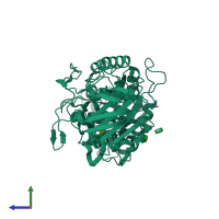 PDB entry 3ij8 coloured by chain, side view.