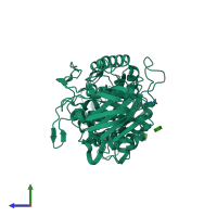 PDB entry 3ij9 coloured by chain, side view.