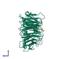 PDB entry 3ijc coloured by chain, side view.