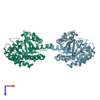 PDB entry 3ijd coloured by chain, top view.