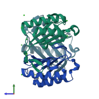 PDB entry 3ijg coloured by chain, side view.