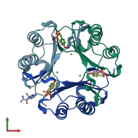 PDB entry 3ijj coloured by chain, front view.