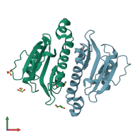 PDB entry 3ijm coloured by chain, front view.