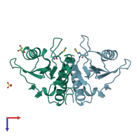 PDB entry 3ijm coloured by chain, top view.