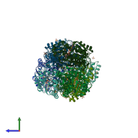 PDB entry 3ijr coloured by chain, side view.