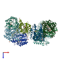 PDB entry 3ijr coloured by chain, top view.