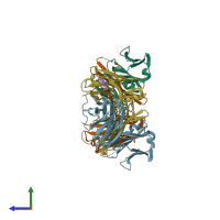 PDB entry 3ijs coloured by chain, side view.