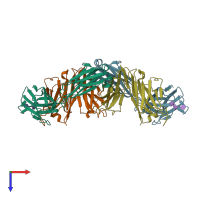 PDB entry 3ijs coloured by chain, top view.