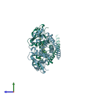 PDB entry 3ik3 coloured by chain, side view.