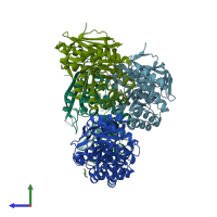 PDB entry 3ik4 coloured by chain, side view.