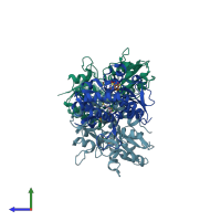 PDB entry 3ik6 coloured by chain, side view.
