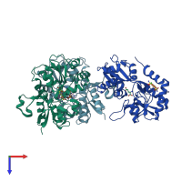 PDB entry 3ik6 coloured by chain, top view.