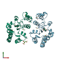 PDB entry 3ikb coloured by chain, front view.