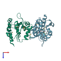 PDB entry 3ikb coloured by chain, top view.