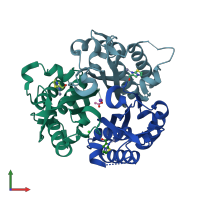 PDB entry 3ikf coloured by chain, front view.