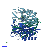 PDB entry 3ikf coloured by chain, side view.