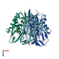 PDB entry 3ikf coloured by chain, top view.