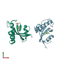 PDB entry 3ikg coloured by chain, front view.