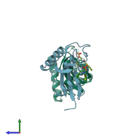 PDB entry 3ikg coloured by chain, side view.