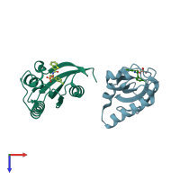 PDB entry 3ikg coloured by chain, top view.