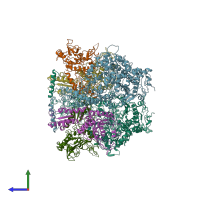 PDB entry 3ikm coloured by chain, side view.