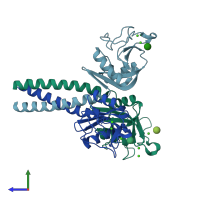 PDB entry 3ikn coloured by chain, side view.