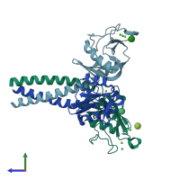 PDB entry 3ikr coloured by chain, side view.