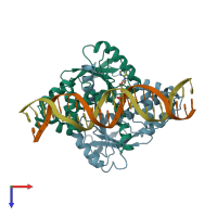 PDB entry 3ikt coloured by chain, top view.
