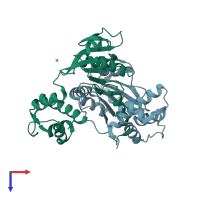 PDB entry 3ikv coloured by chain, top view.