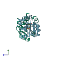 PDB entry 3il0 coloured by chain, side view.