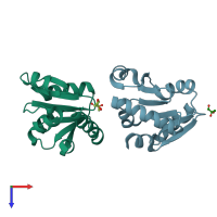 PDB entry 3il0 coloured by chain, top view.