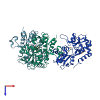 PDB entry 3il1 coloured by chain, top view.