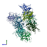 PDB entry 3ila coloured by chain, side view.