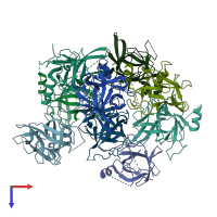 PDB entry 3ila coloured by chain, top view.