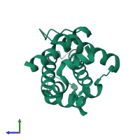 PDB entry 3ilc coloured by chain, side view.