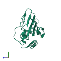 PDB entry 3ild coloured by chain, side view.