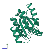 PDB entry 3ilh coloured by chain, side view.