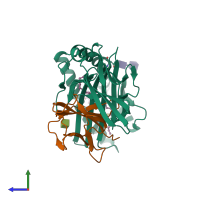 PDB entry 3ilp coloured by chain, side view.
