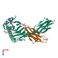 PDB entry 3ilp coloured by chain, top view.