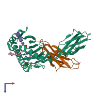 PDB entry 3ilq coloured by chain, top view.