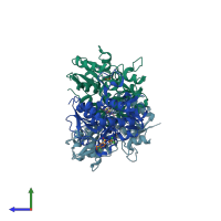 PDB entry 3ilt coloured by chain, side view.