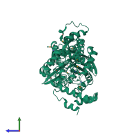 PDB entry 3ilv coloured by chain, side view.