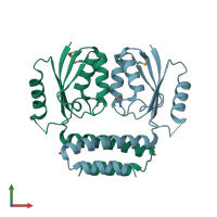 PDB entry 3ilx coloured by chain, front view.